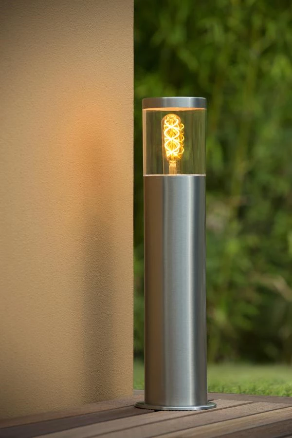 Lucide FEDOR - Bollard light - 1xE27 - IP44 - Satin Chrome - ambiance 1